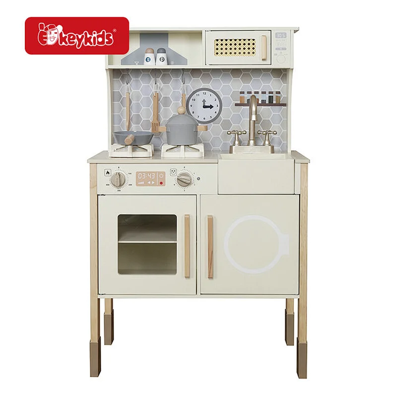 Kids Wooden Interactive Kitchen Playset Pretend Cooking Role Play Toy with Oven W10C948D